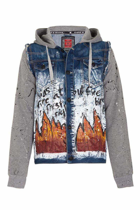 CJ209 Dyed Flame Printed Men's Denim Jacket