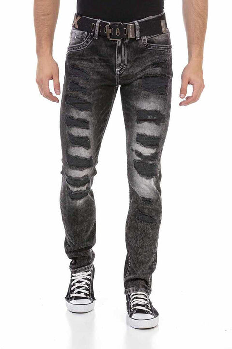 CD713 Ripped Slim Fit Men's Jean Pants with Embossed Logo