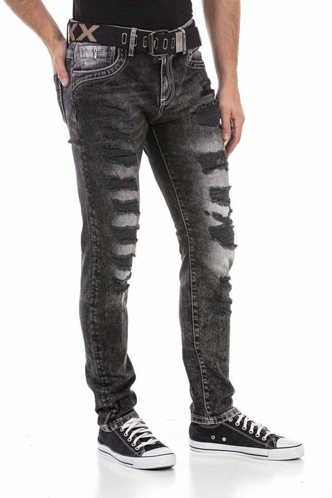 CD713 Ripped Slim Fit Men's Jean Pants with Embossed Logo