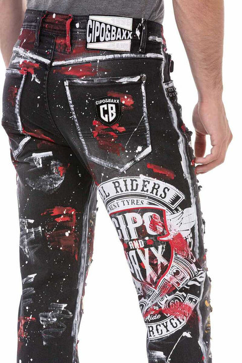 CD715 Biker Style Flashy Men's Jean Trousers
