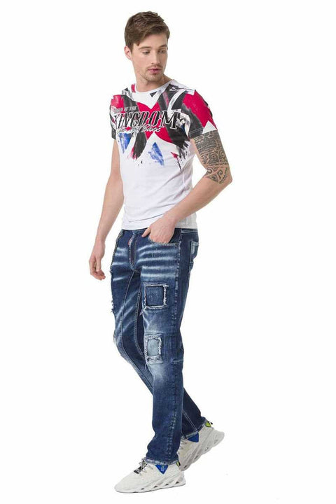 CD782 Ripped Patched Men's Jean Trousers