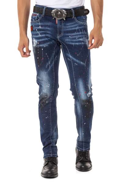 CD783 Spray Paint Detailed Men's Jean Trousers