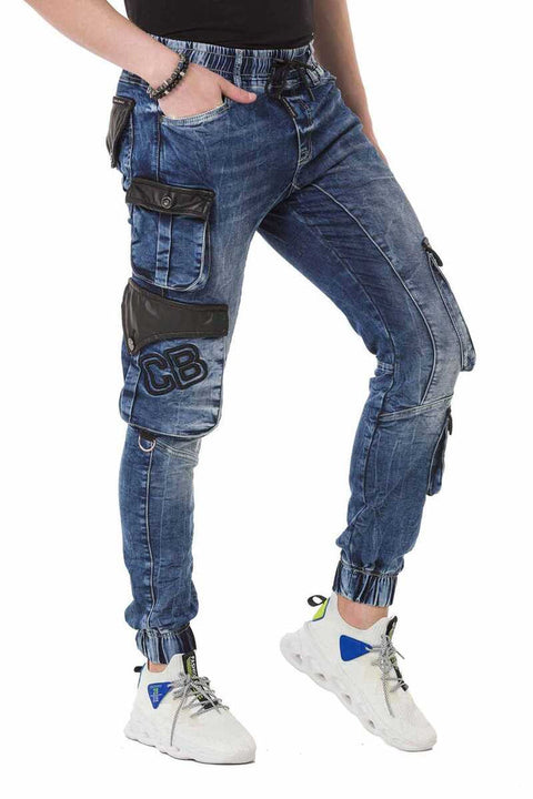 CD790 Elastic Leg Cargo Pocket Men's Jean Trousers
