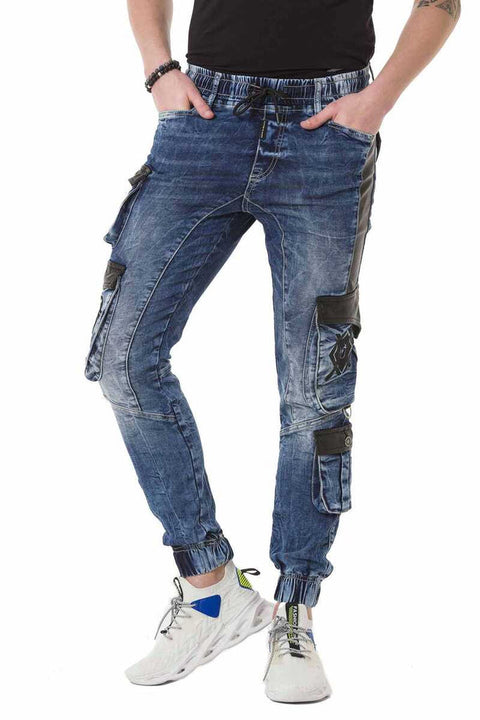 CD790 Elastic Leg Cargo Pocket Men's Jean Trousers