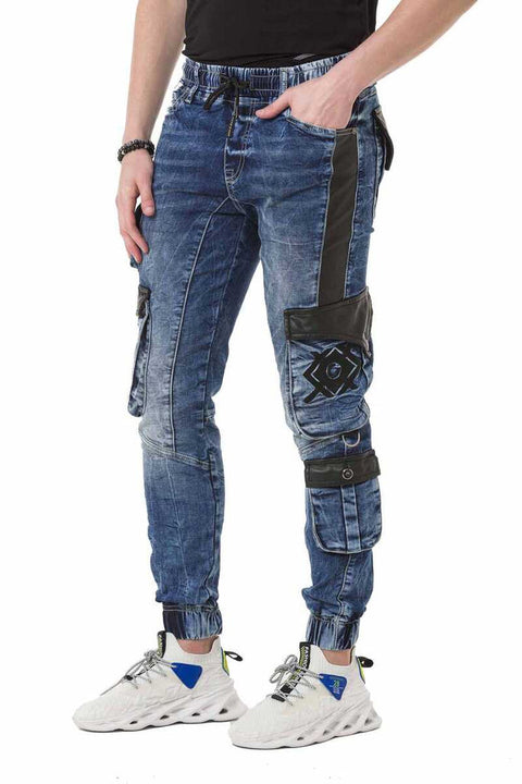 CD790 Elastic Leg Cargo Pocket Men's Jean Trousers