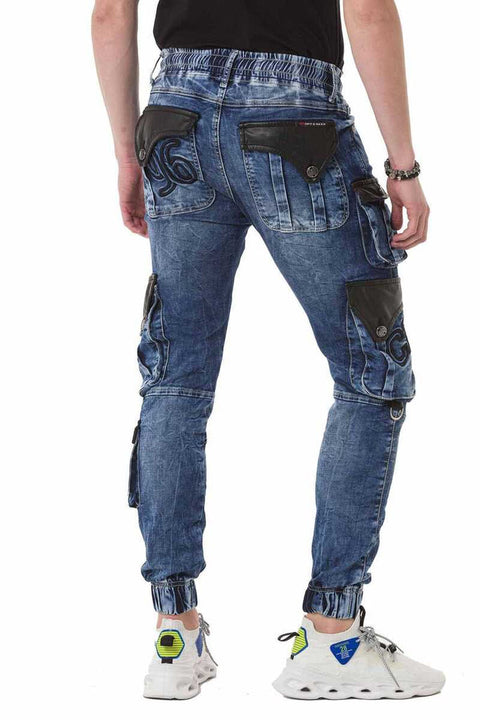 CD790 Elastic Leg Cargo Pocket Men's Jean Trousers