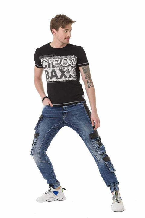 CD790 Elastic Leg Cargo Pocket Men's Jean Trousers