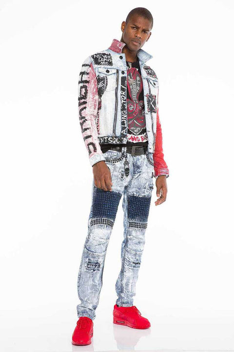 CJ241 Handwriting Painting Zipper Denim Men's Jean Jacket