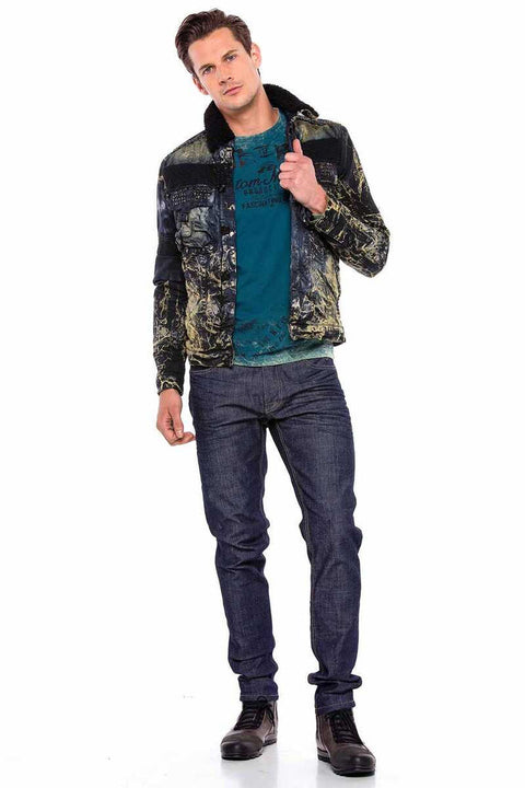 CJ245 Variegated Fur Men's Denim Jacket