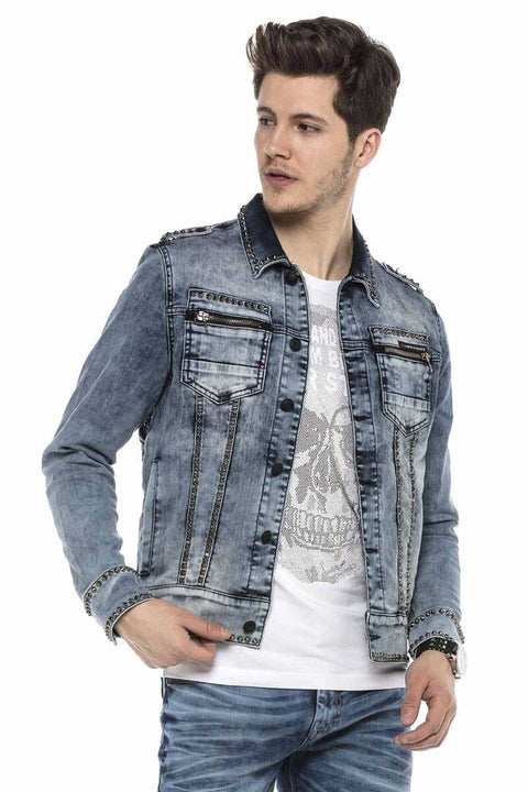 CJ250 Street Style Metal Studded Slim Fit Denim Jacket