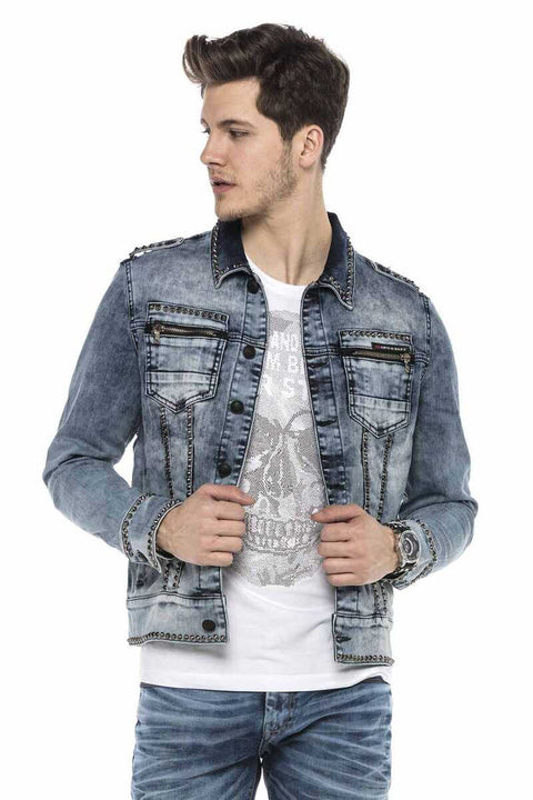 CJ250 Street Style Metal Studded Slim Fit Denim Jacket