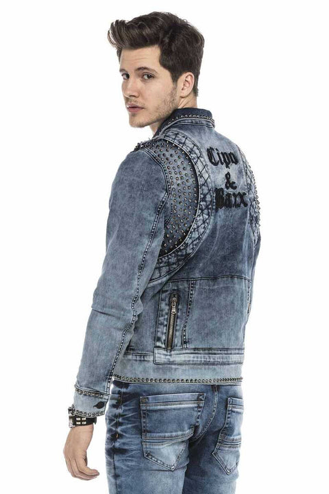 CJ250 Street Style Metal Studded Slim Fit Denim Jacket