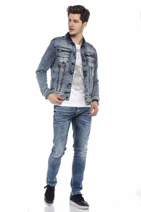 CJ250 Street Style Metal Studded Slim Fit Denim Jacket