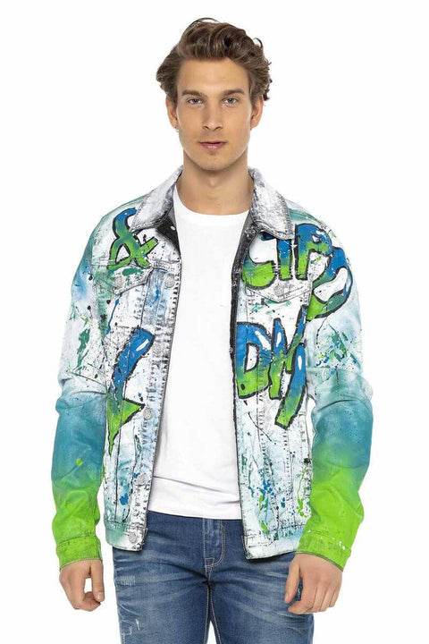 CJ254 Neon Graffiti Painting Men's Denim Jacket
