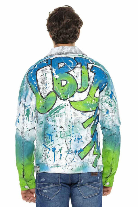CJ254 Neon Graffiti Painting Men's Denim Jacket