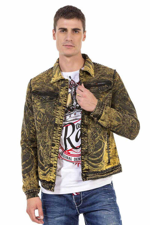 CJ273 Washed Print Men's Denim Jacket
