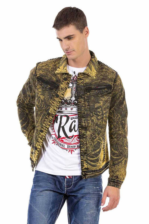 CJ273 Washed Print Men's Denim Jacket