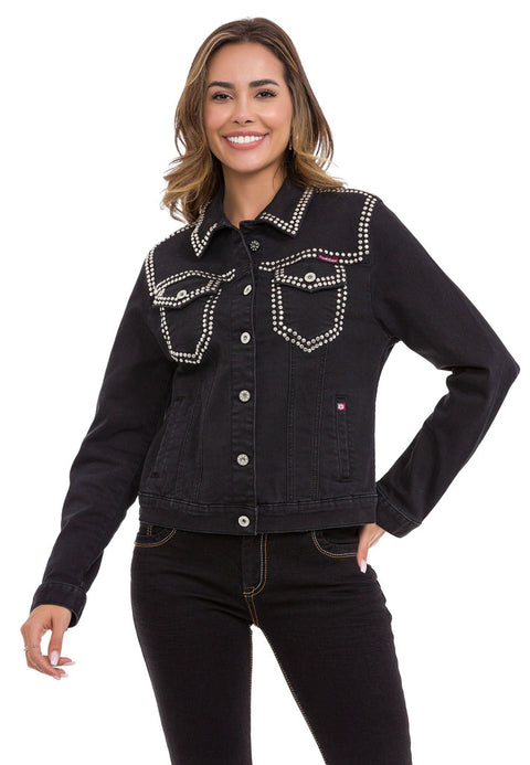 WJ213 Women's Silver Embroidered Denim Jacket
