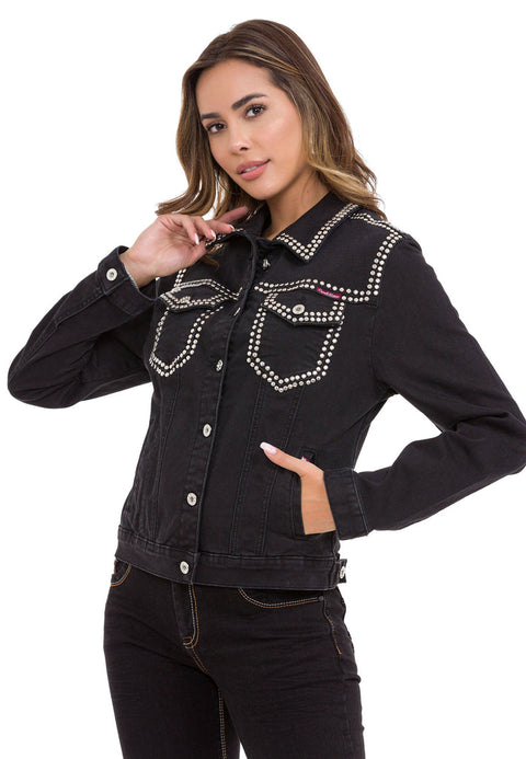 WJ213 Women's Silver Embroidered Denim Jacket