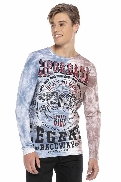 CL410 Biker Style Printed Men's Long Sleeve T-Shirt