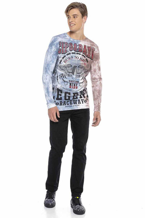 CL410 Biker Style Printed Men's Long Sleeve T-Shirt