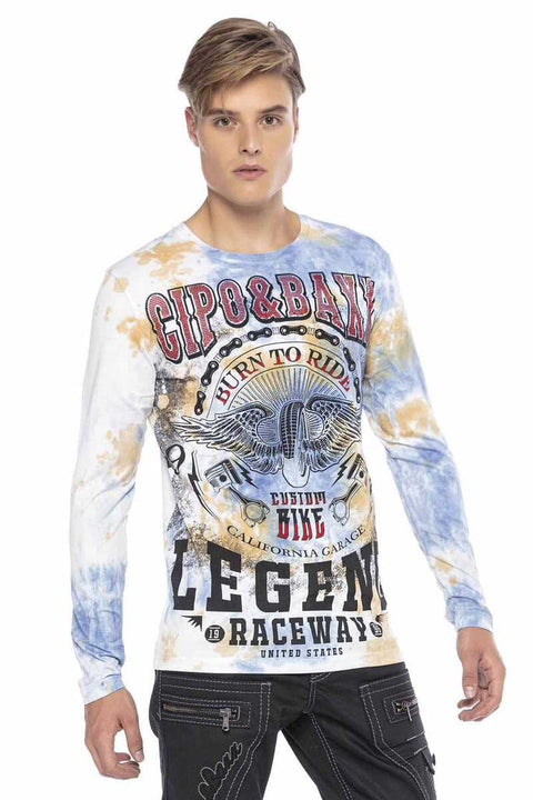 CL410 Biker Style Printed Men's Long Sleeve T-Shirt