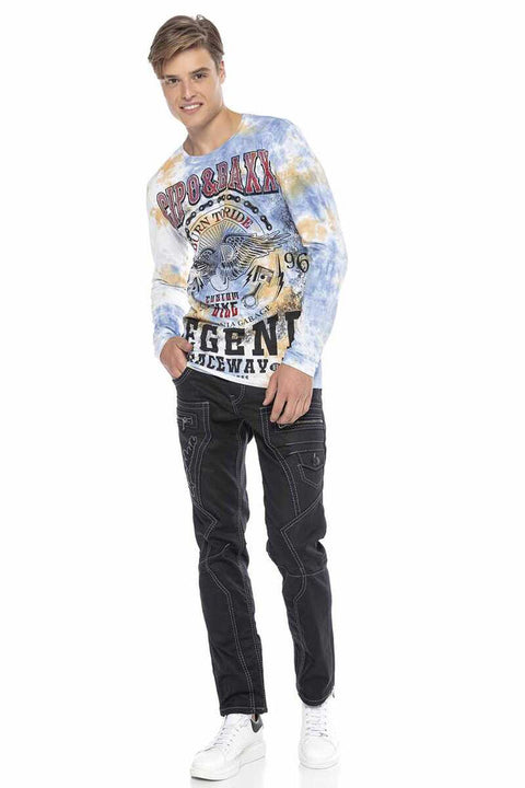 CL410 Biker Style Printed Men's Long Sleeve T-Shirt