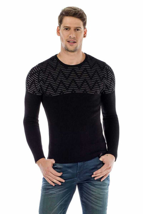 CP170 Crew Neck Patterned Slim Fit Men's Knitwear