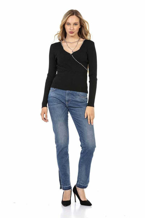 WP207 Beaded V-Neck Women's Knitwear