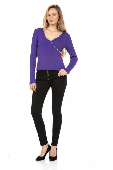 WP207 Beaded V-Neck Women's Knitwear
