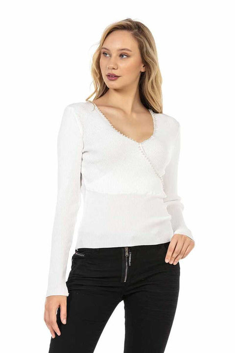 WP207 Beaded V-Neck Women's Knitwear