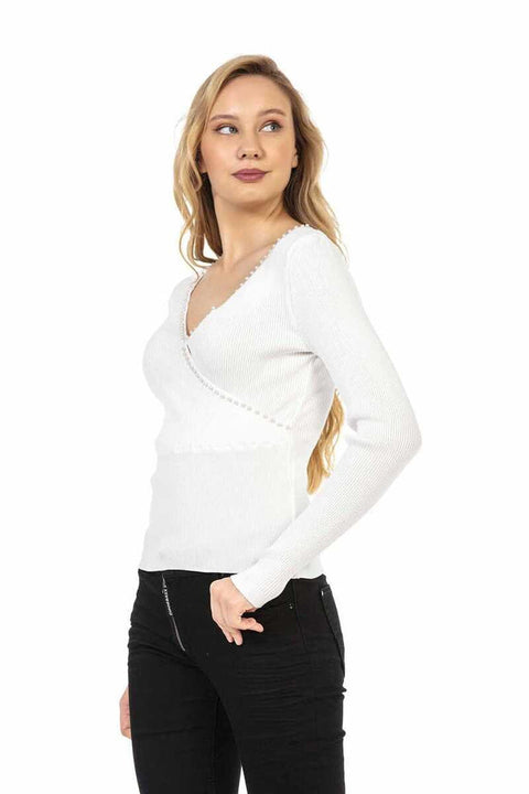 WP207 Beaded V-Neck Women's Knitwear