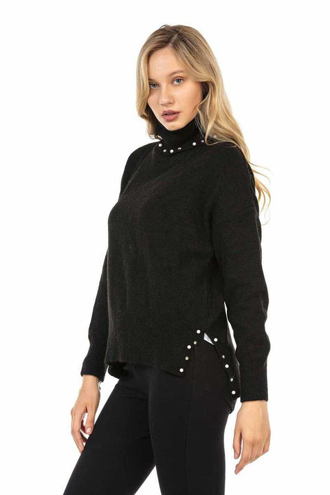WP217 Women's Sweater with Bead Detail on the Neck
