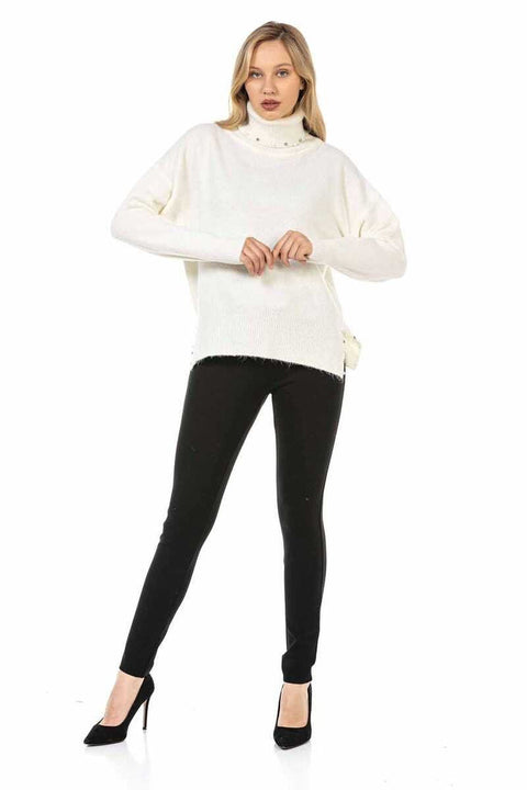 WP217 Women's Sweater with Bead Detail on the Neck