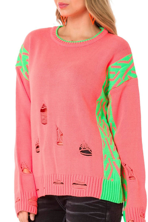 WP241 Vintage Loose Ripped Neon Sweater