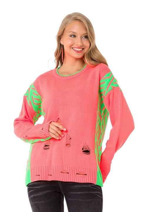 WP241 Vintage Loose Ripped Neon Sweater