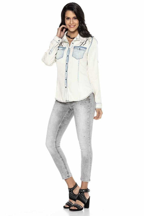 WH115 Women's Ice Blue Jean Shirt