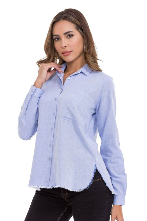 WH124 Ripped Detailed Linen Women's Shirt