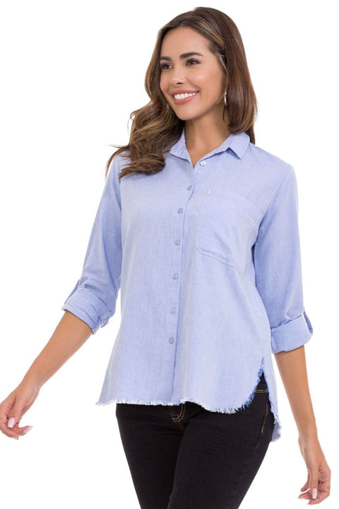 WH124 Ripped Detailed Linen Women's Shirt