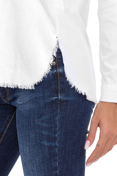 WH124 Ripped Detailed Linen Women's Shirt