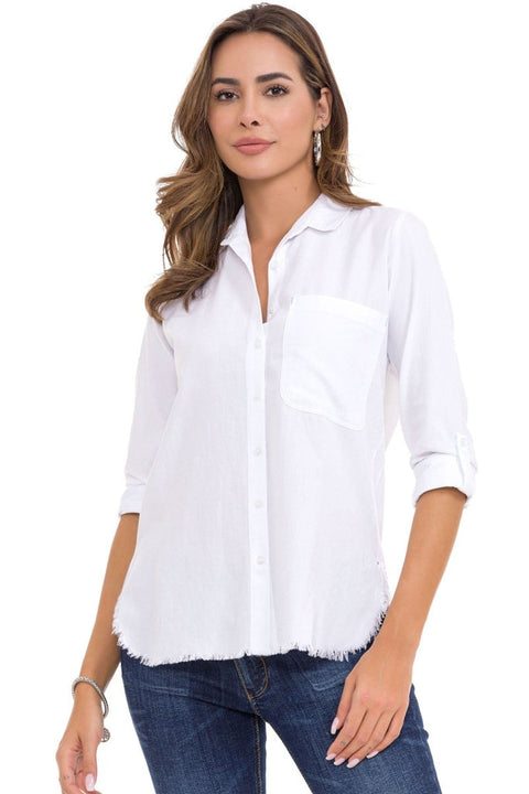 WH124 Ripped Detailed Linen Women's Shirt