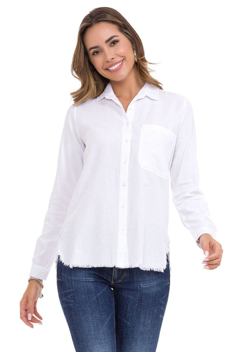 WH124 Ripped Detailed Linen Women's Shirt