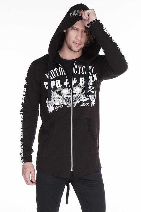 CL239 Skull Printed Hooded Long Sweatshirt