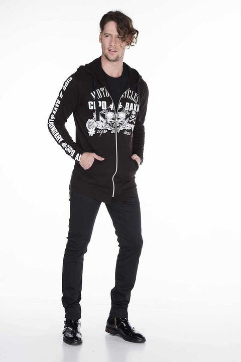 CL239 Skull Printed Hooded Long Sweatshirt