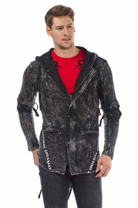 CL257 Lace-Up Hooded Zippered Men's Sweatshirt