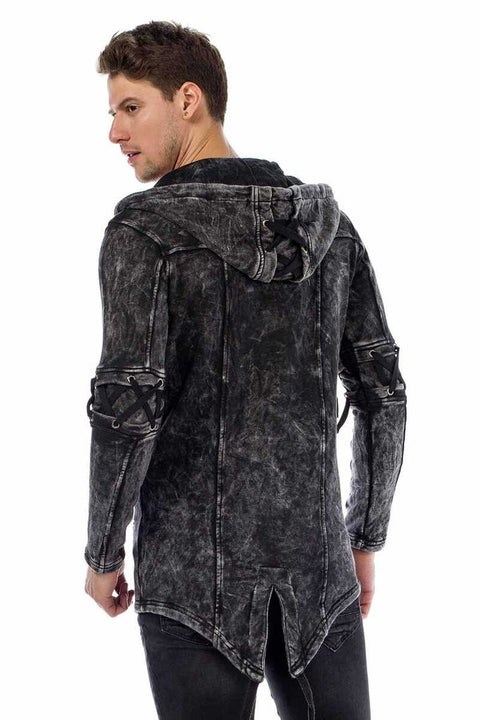 CL257 Lace-Up Hooded Zippered Men's Sweatshirt
