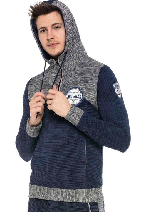 CL372 Hooded Zippered Striped Thin Sports Sweatshirt