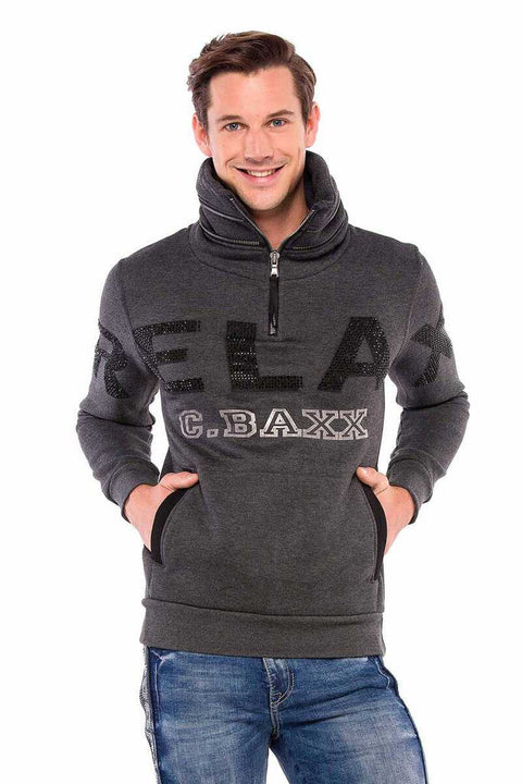 CL385 Stone Relax Fit Stand-up Zipper Collar Thick Sweatshirt
