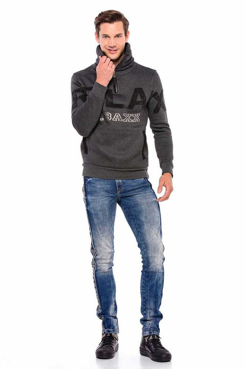 CL385 Stone Relax Fit Stand-up Zipper Collar Thick Sweatshirt