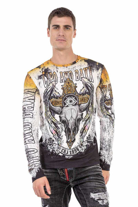 CL492 Ecru Color Skull Printed Sweatshirt